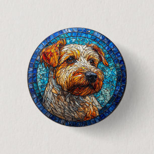 Kleurrijke hond glas-in-lood portret ronde button 3,2 cm
