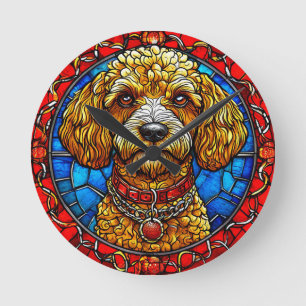 Kleurrijke hond glas-in-lood portret ronde klok