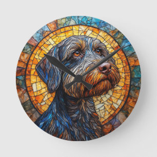 Kleurrijke hond glas-in-lood portret ronde klok