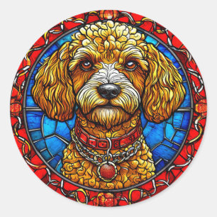 Kleurrijke hond glas-in-lood portret ronde sticker