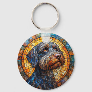 Kleurrijke hond glas-in-lood portret sleutelhanger