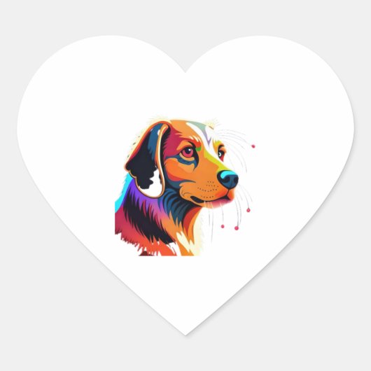 Kleurrijke Hond Graphic - Hart Sticker (Voorkant)
