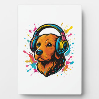 Kleurrijke Hond met Oortelefoon Fotoplaat
