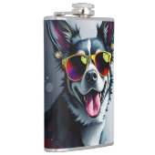 Kleurrijke Hond met Zonnebril Heupfles (Rechts)
