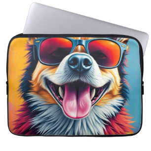 Kleurrijke Hond met Zonnebril Laptop Sleeve