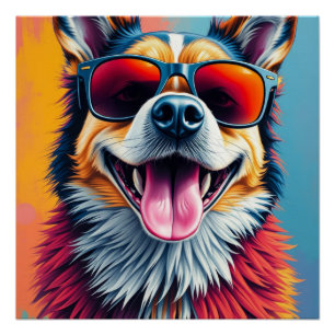 Kleurrijke Hond met Zonnebril Perfect Poster