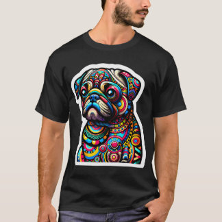 Kleurrijke Hond Mozaïek: Ingewikkelde Pug Portret  T-shirt