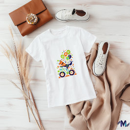 Kleurrijke Hond op Fiets Art Design T-shirt