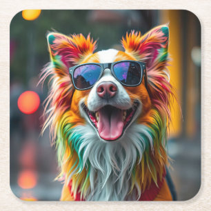 Kleurrijke Hond Pop Art Spetter Kartonnen Onderzetters