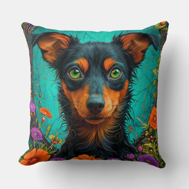 Kleurrijke Hond Portret Kussen (Voorkant)
