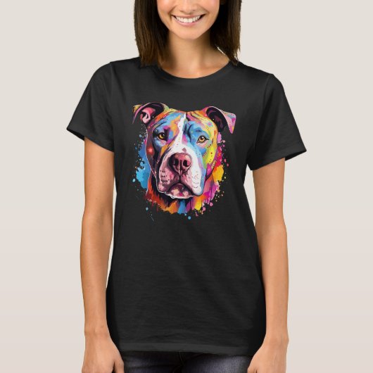 Kleurrijke Hond Spat Kunst Pitbull T-shirt (Voorkant)