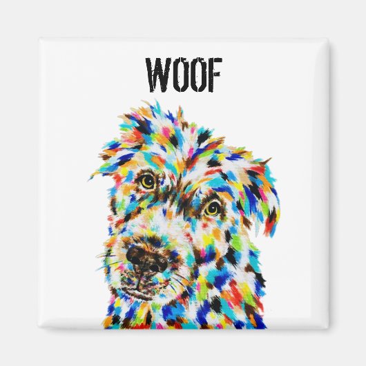 Kleurrijke Hond Woof Magnet (Voorkant)