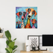 Kleurrijke Honden Abstracte Kunstprint, Poster (Thuiskantoor)