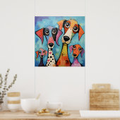 Kleurrijke Honden Abstracte Kunstprint, Poster (Keuken)