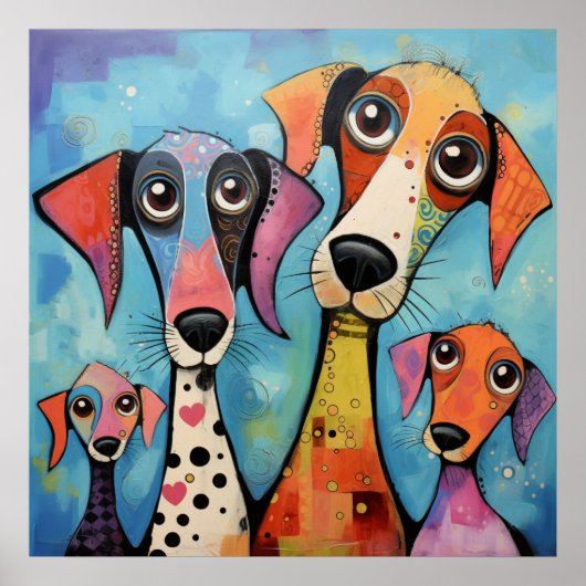 Kleurrijke Honden Abstracte Kunstprint, Poster (Voorkant)