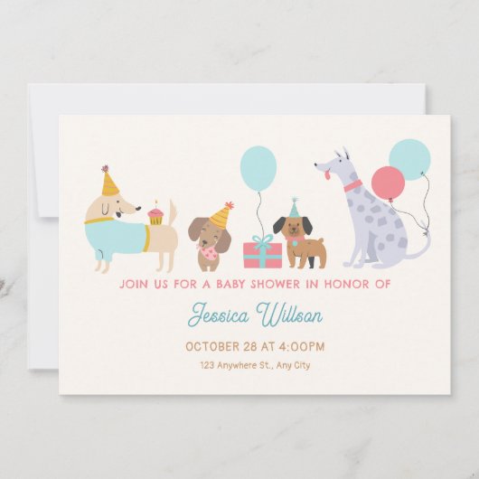 Kleurrijke honden baby shower kaart (Voorkant)