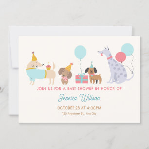 Kleurrijke honden baby shower kaart