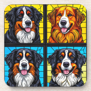 Kleurrijke honden Gebrandschilderde Kunst Bier Onderzetter