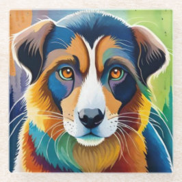 Kleurrijke honden gezicht close-up glazen onderzetter