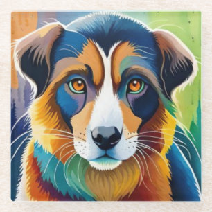 Kleurrijke honden gezicht close-up glazen onderzetter
