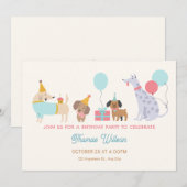 Kleurrijke honden verjaardagsfeestje kaart (Voorkant / Achterkant)