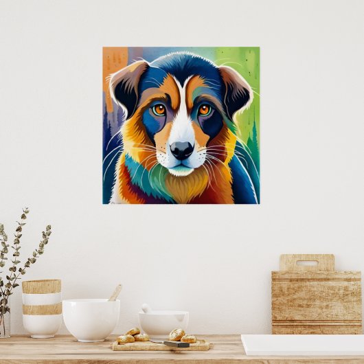 Kleurrijke hondengezicht close-up poster (Keuken)
