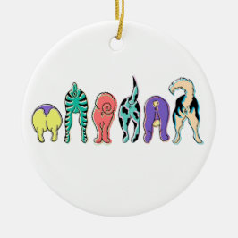 Kleurrijke hondenpeuken keramisch ornament