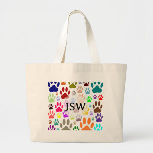 Kleurrijke hondenpootafdrukken overal op aangepast grote tote bag