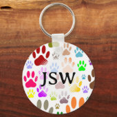 Kleurrijke hondenpootafdrukken overal op aangepast sleutelhanger (Achterkant)