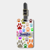 Kleurrijke hondenpootjes overal bagagelabel (Voorkant verticaal)