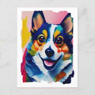 Kleurrijke hondenportret - Corgi schilderij Briefkaart