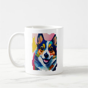 Kleurrijke hondenportret - Corgi schilderij Koffiemok