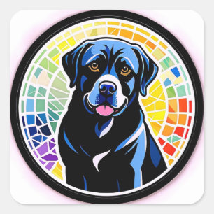 Kleurrijke Hondenportret in Regenboog Mozaïek Cirk Vierkante Sticker