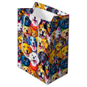 Kleurrijke hondenprint medium cadeauzakje (Voorkant Gekanteld)