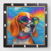 Kleurrijke Hondenzonnebril Pop Art Vierkante Klok (Voorkant)