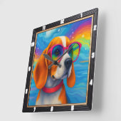 Kleurrijke Hondenzonnebril Pop Art Vierkante Klok (Hoek)