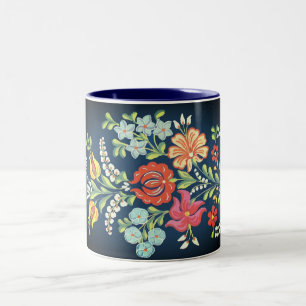 kleurrijke Hongaarse bloemen Tweekleurige Koffiemok