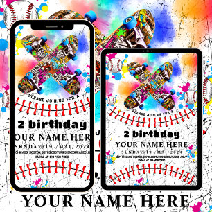 Kleurrijke honkbal skateboard graffiti feestje kaart