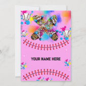 Kleurrijke honkbal skateboard graffiti roze feestj kaart (Achterkant)