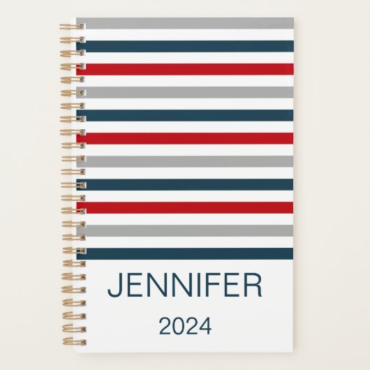 Kleurrijke horizontale marinestrepen planner (Voorkant)