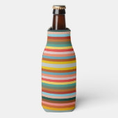 Kleurrijke Horizontale Retro Strepen  Flesjeskoeler (Fles Voorkant)