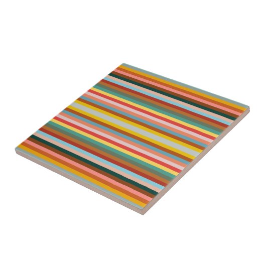 Kleurrijke Horizontale Retro Strepen Tegeltje (Zijkant)