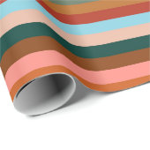 Kleurrijke horizontale retrostrepen cadeaupapier (Rol Hoek)