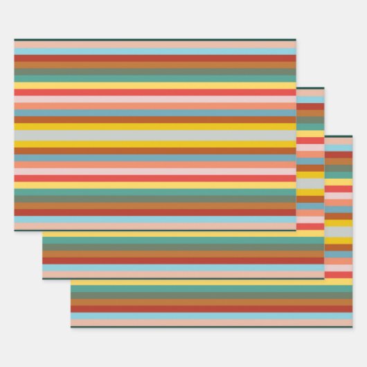 Kleurrijke horizontale retrostrepen inpakpapier vel (Set)