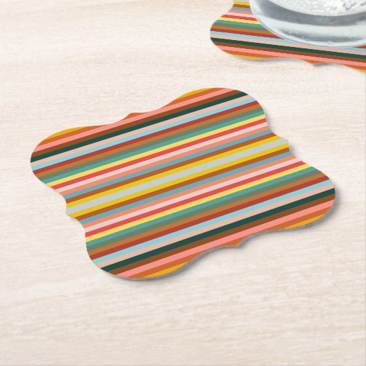 Kleurrijke horizontale retrostrepen kartonnen onderzetters (Gekanteld)