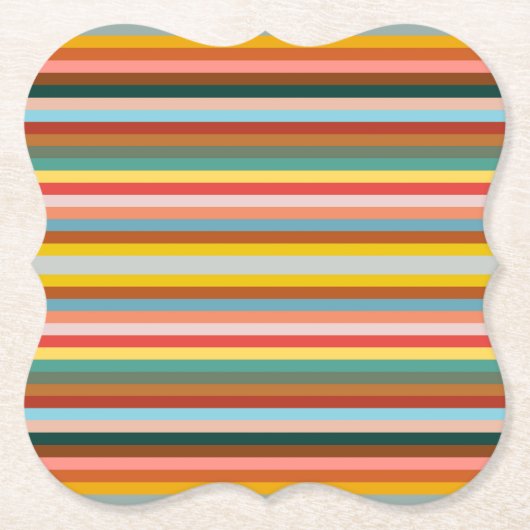 Kleurrijke horizontale retrostrepen kartonnen onderzetters (Voorkant)