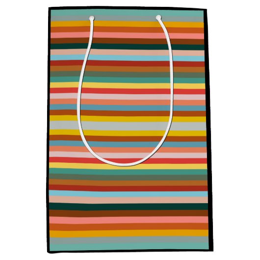 Kleurrijke horizontale retrostrepen medium cadeauzakje (Voorkant)