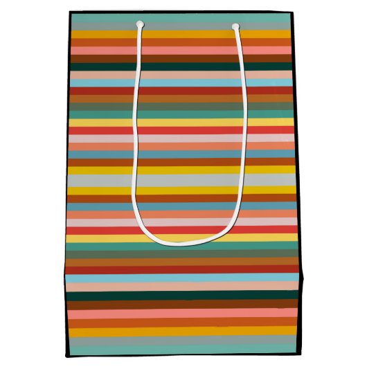 Kleurrijke horizontale retrostrepen medium cadeauzakje (Achterkant)