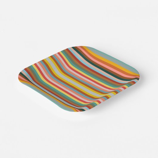 Kleurrijke horizontale retrostrepen papieren bordje (Gebogen)