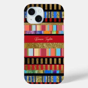 Kleurrijke horizontale strepen Girly Modern iPhone 15 Case